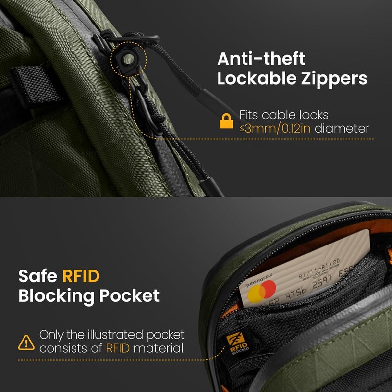 Tomtoc Aviator-T37 X-Pac Travel Crossbody RFID Blocking Bag, Holds 4-6 Passports with Anti-theft Lockable Zippers, Multiple Pockets for Cards & Documents – Organizer for Daily Use - Image 5